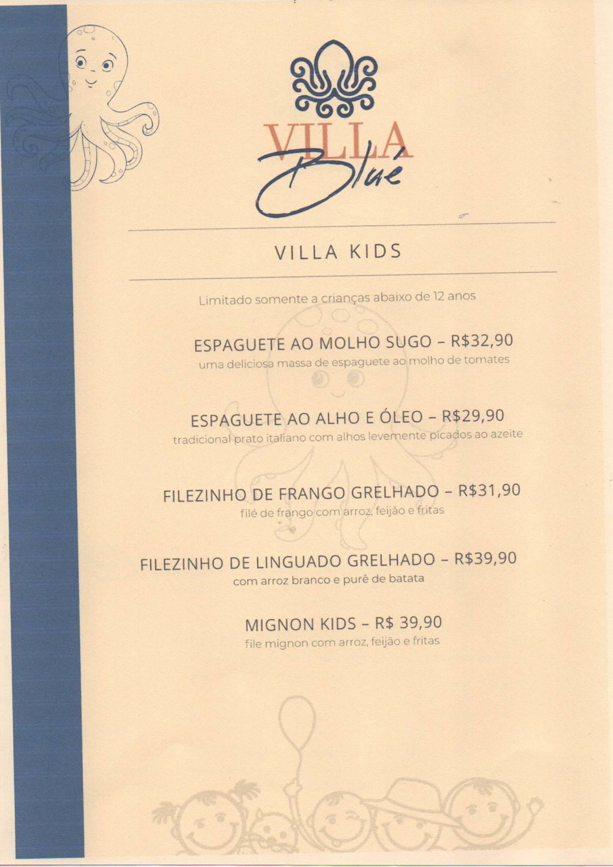 Villa Blué cardápio