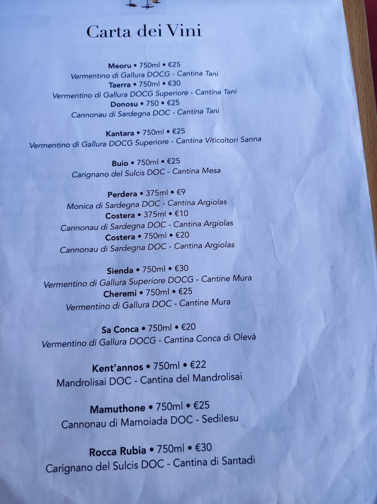 Menu di Villa Roma 