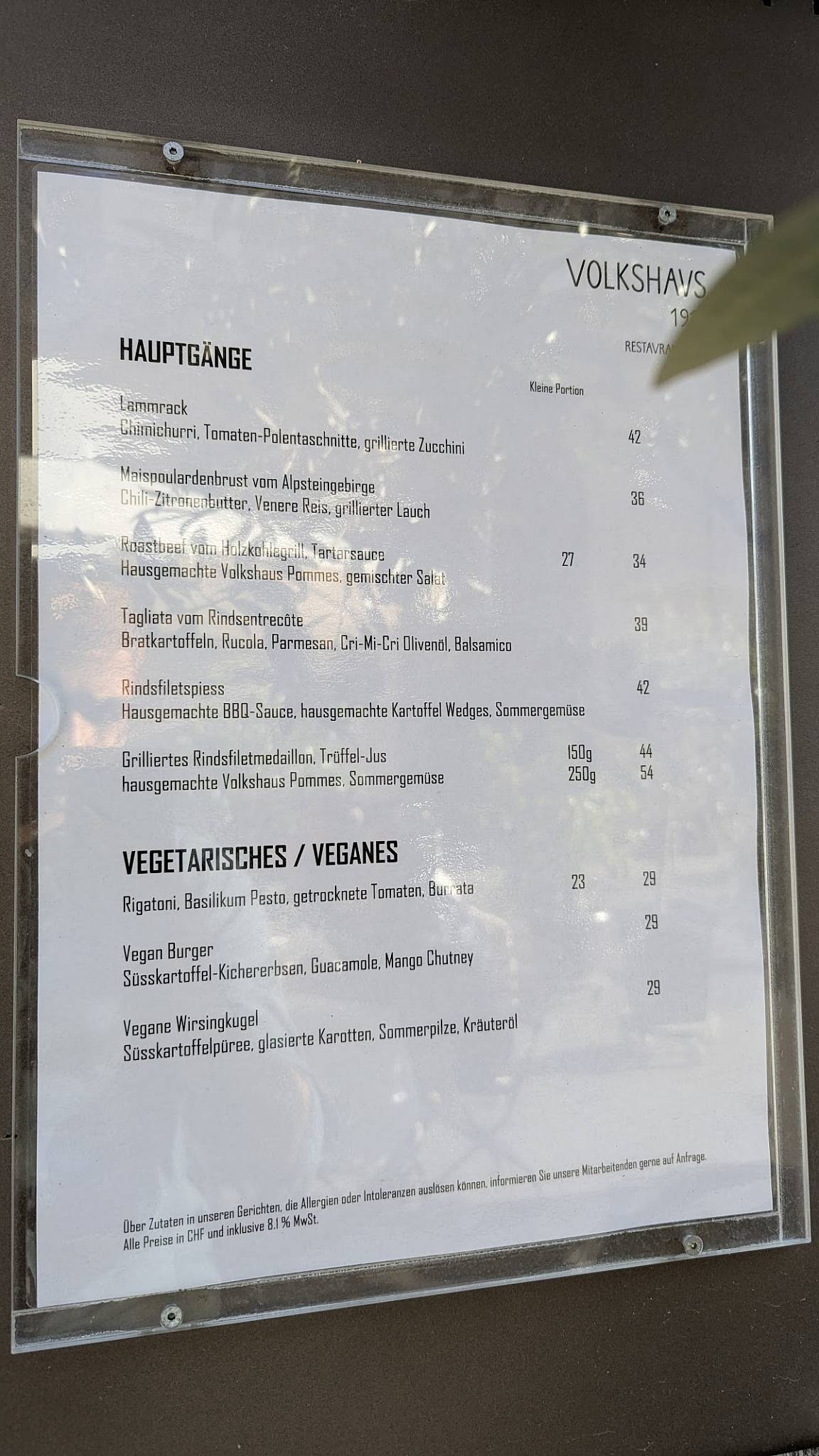 Menu di Volkshaus 1914 