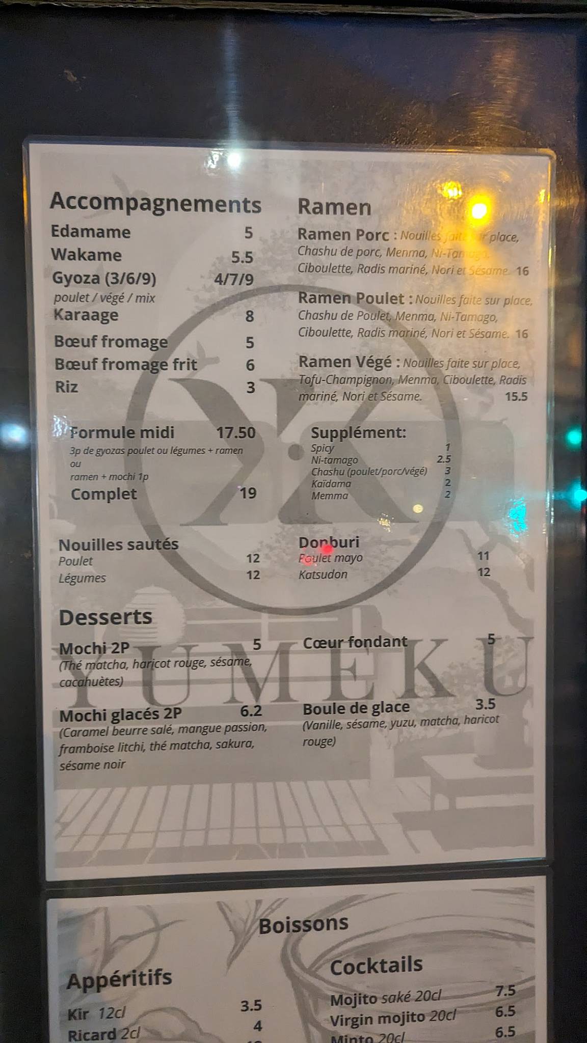 Menu de YUMEKU