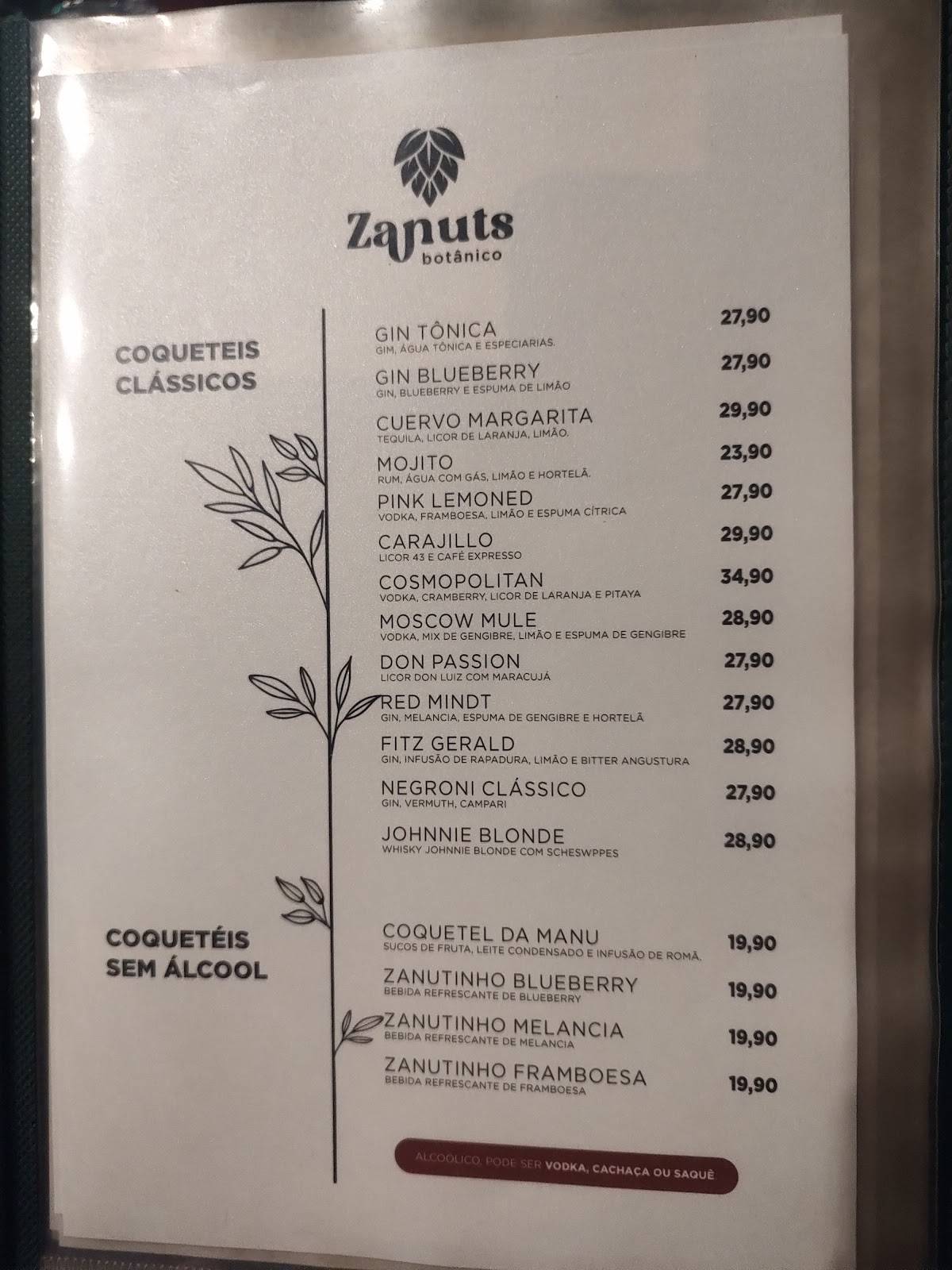 Zanuts Botânico Bar E Restaurante cardápio