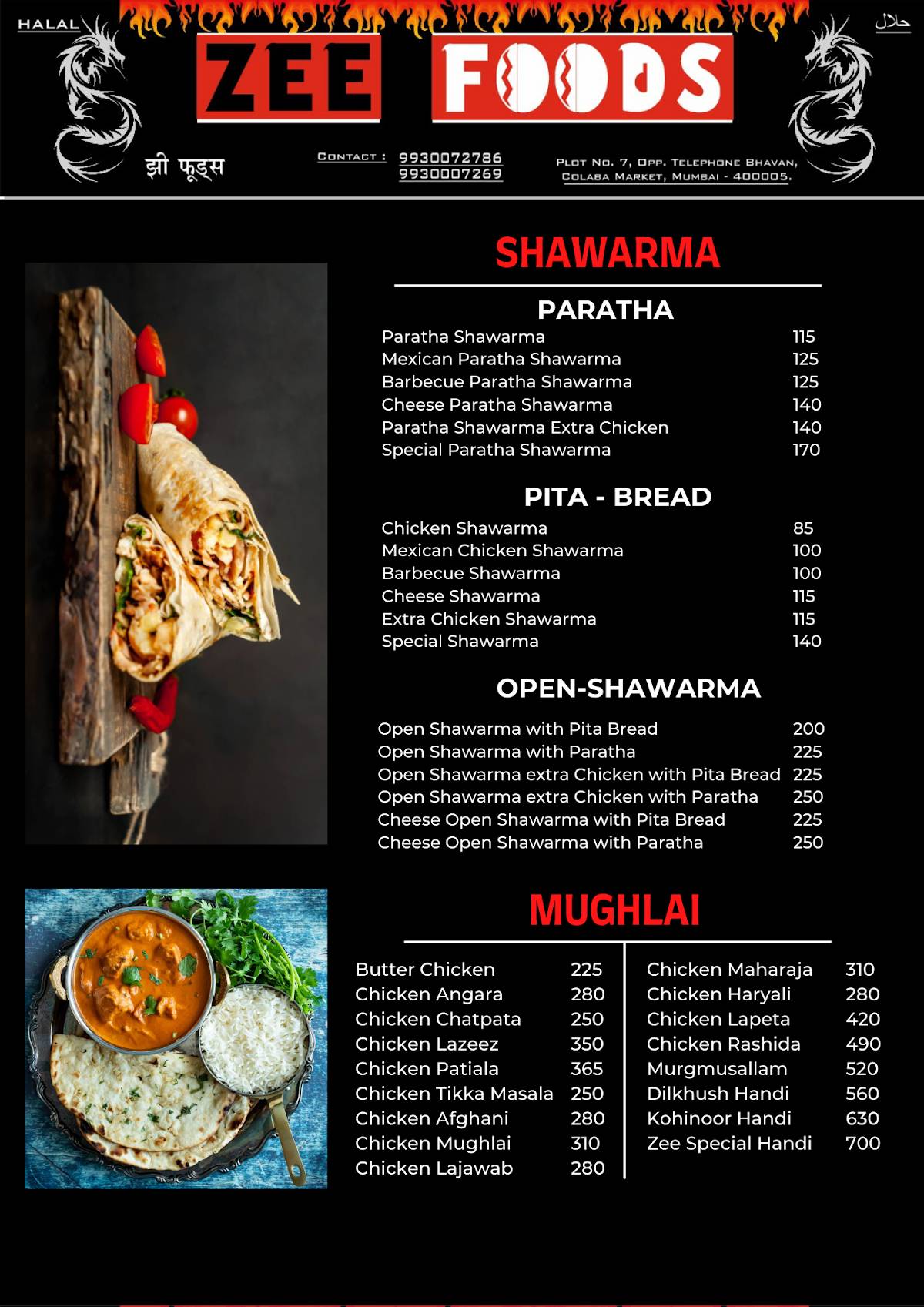 Zee Foods menu