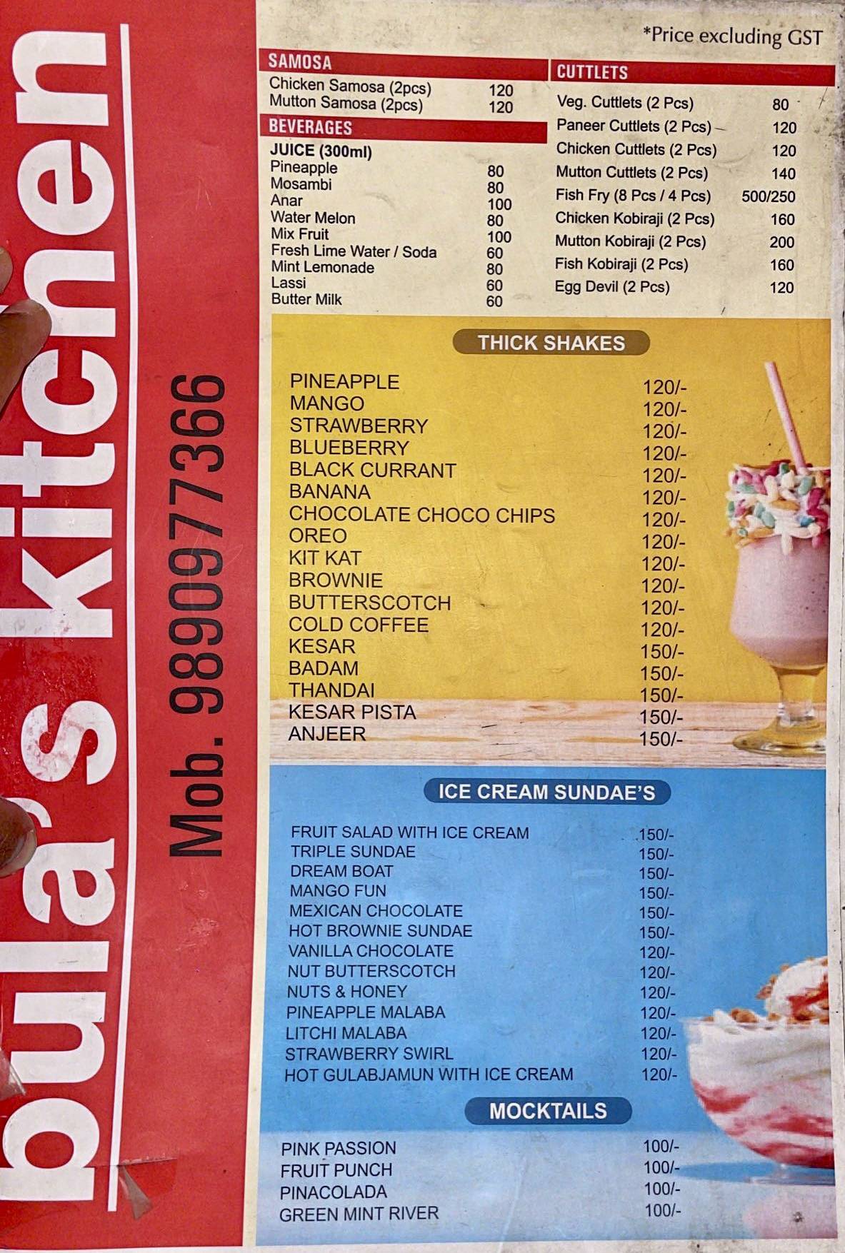 bula’s kitchen menu