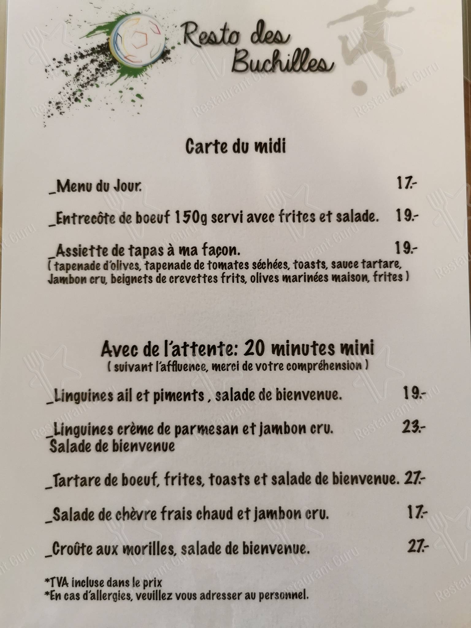 Menu di (Fermeture Estivale) Restaurant des Buchilles Chez Caro - pasti e bevande