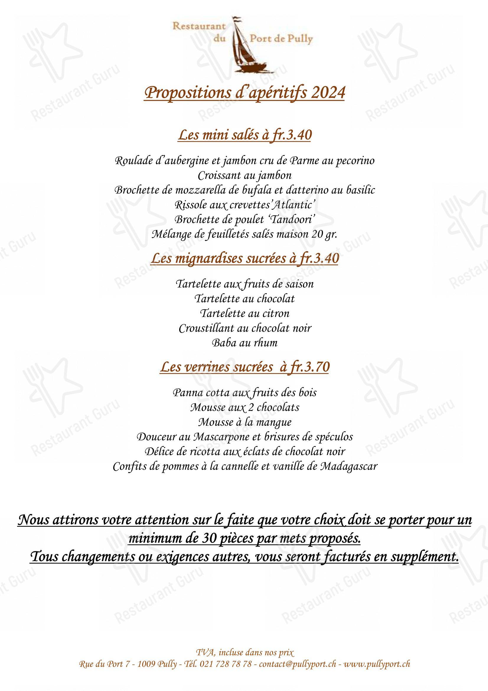 Menu per Restaurant du Port de Pully in Pully