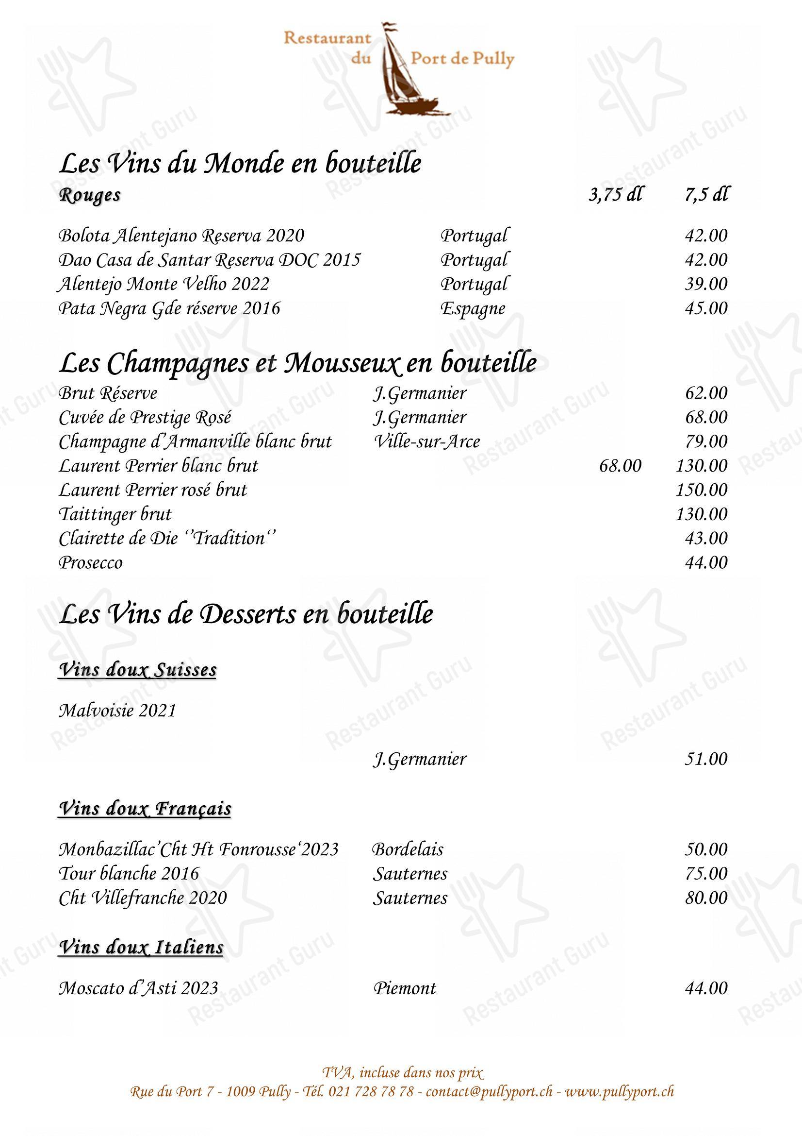 Menu di Restaurant du Port de Pully