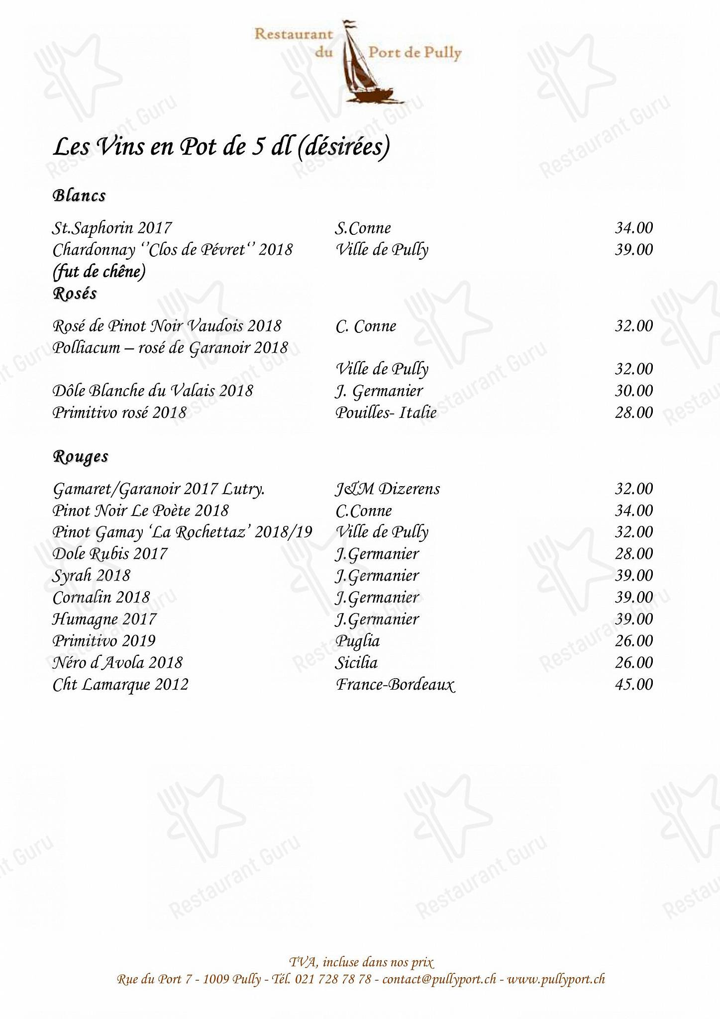 Sunday Lunch Sample Menu per Restaurant du Port de Pully in Pully