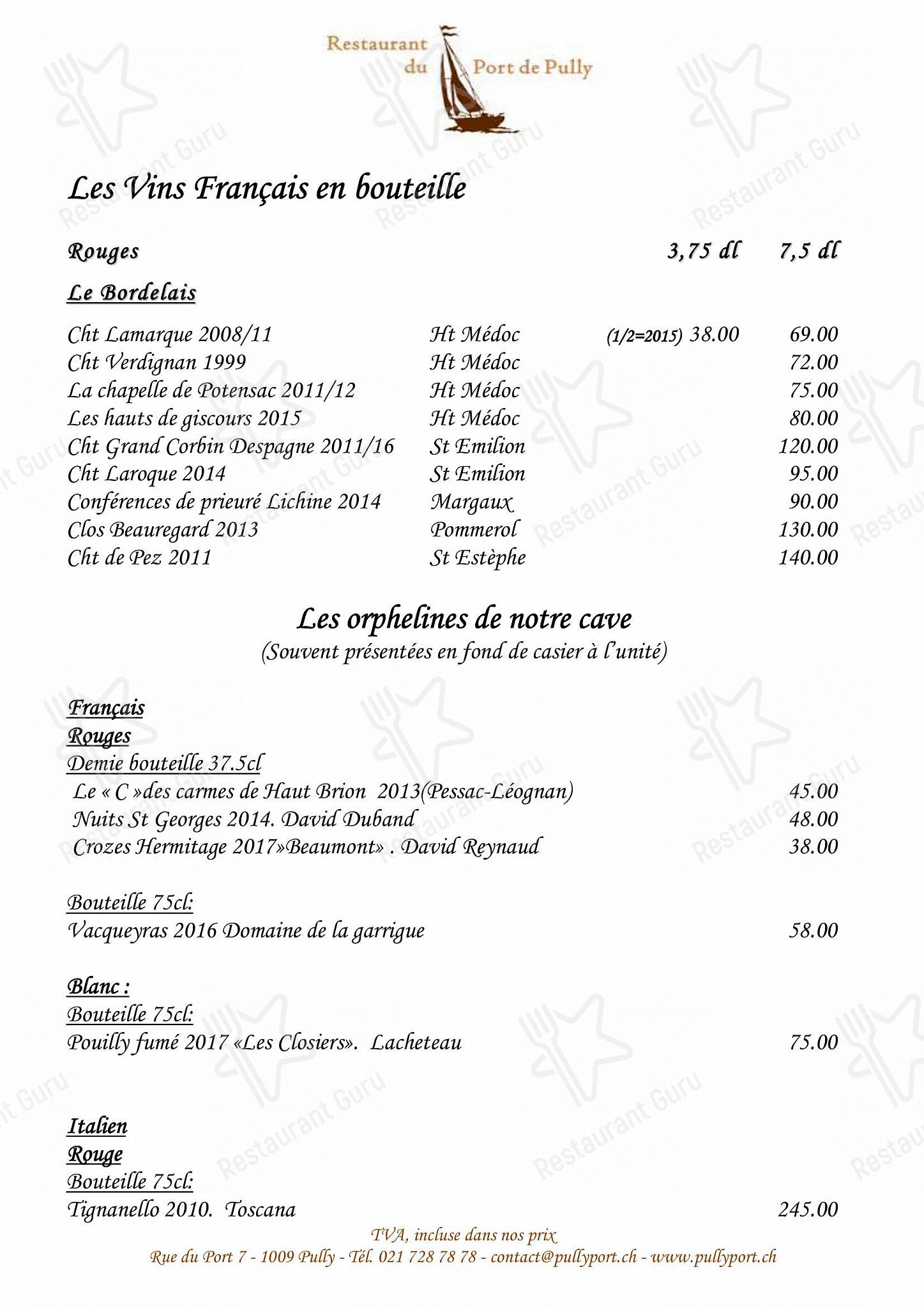 Restaurant du Port de Pully in Pully - Sunday Lunch Sample Menu