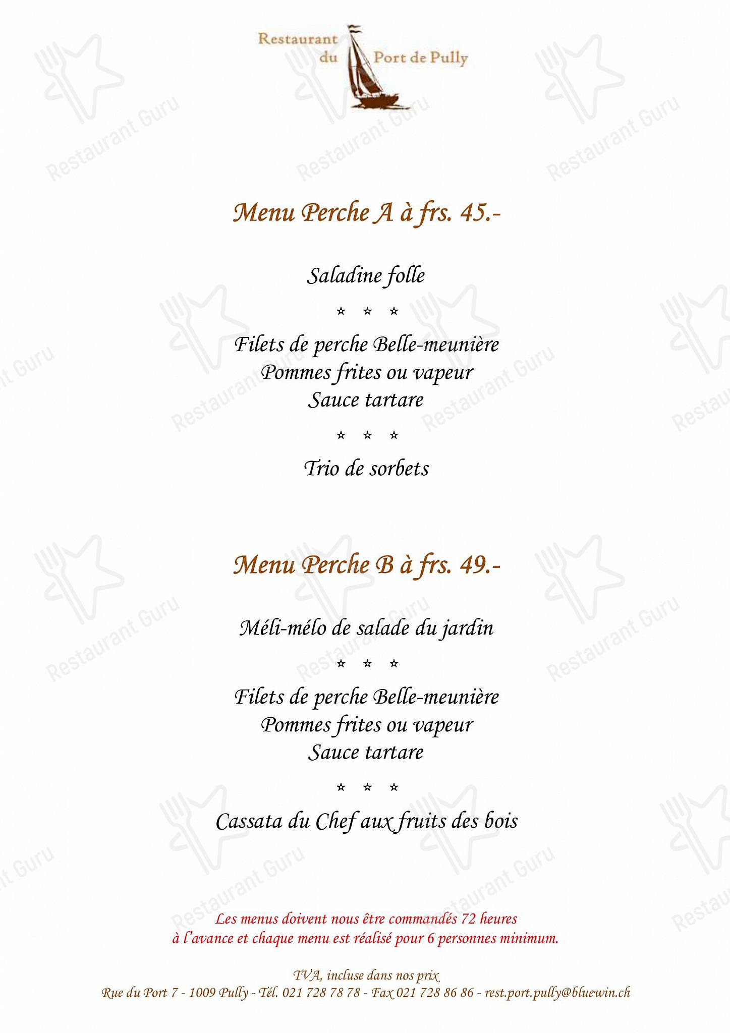 Restaurant du Port de Pully in Pully - Sunday Lunch Sample Menu