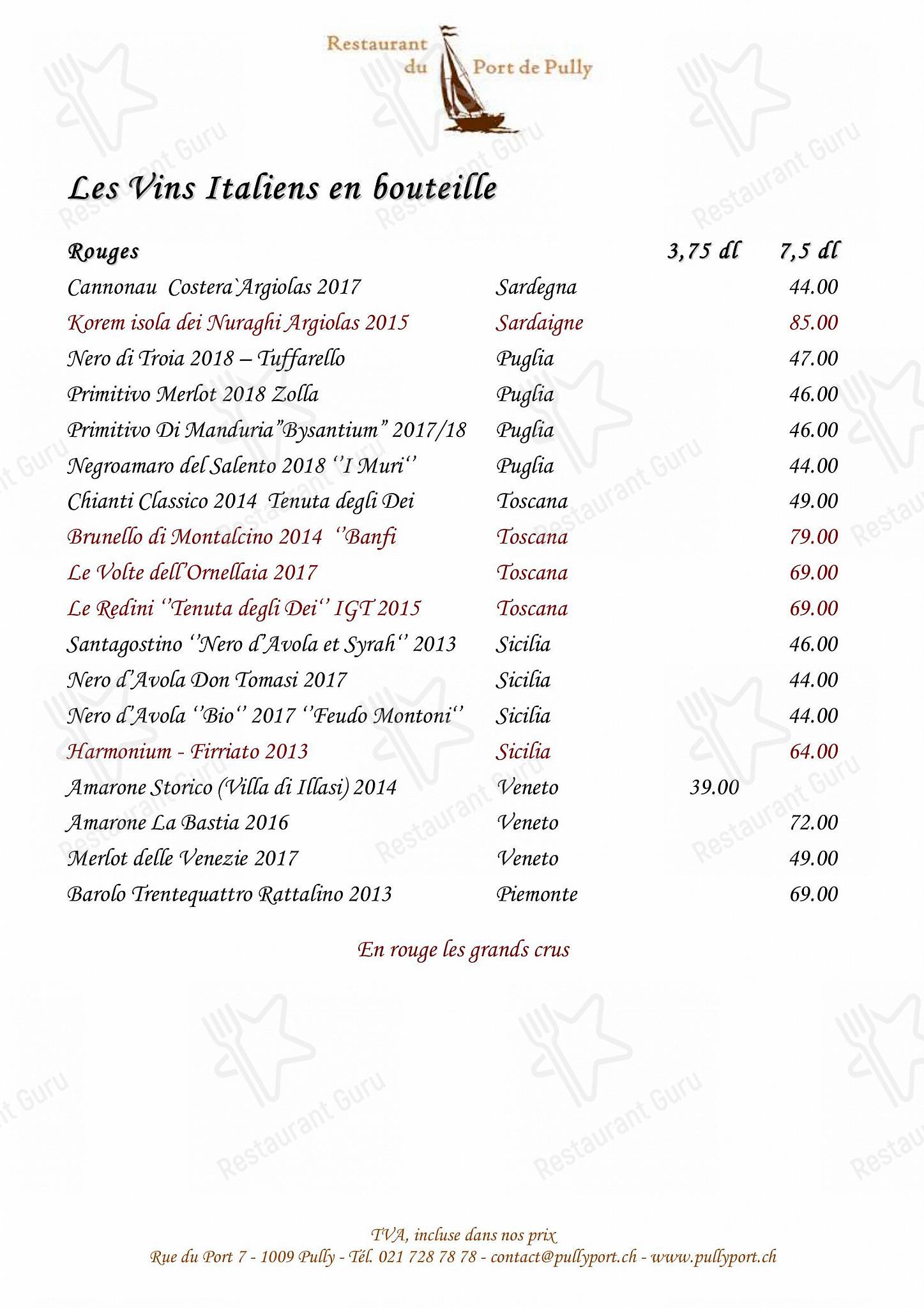 Sunday Lunch Sample Menu per Restaurant du Port de Pully in Pully