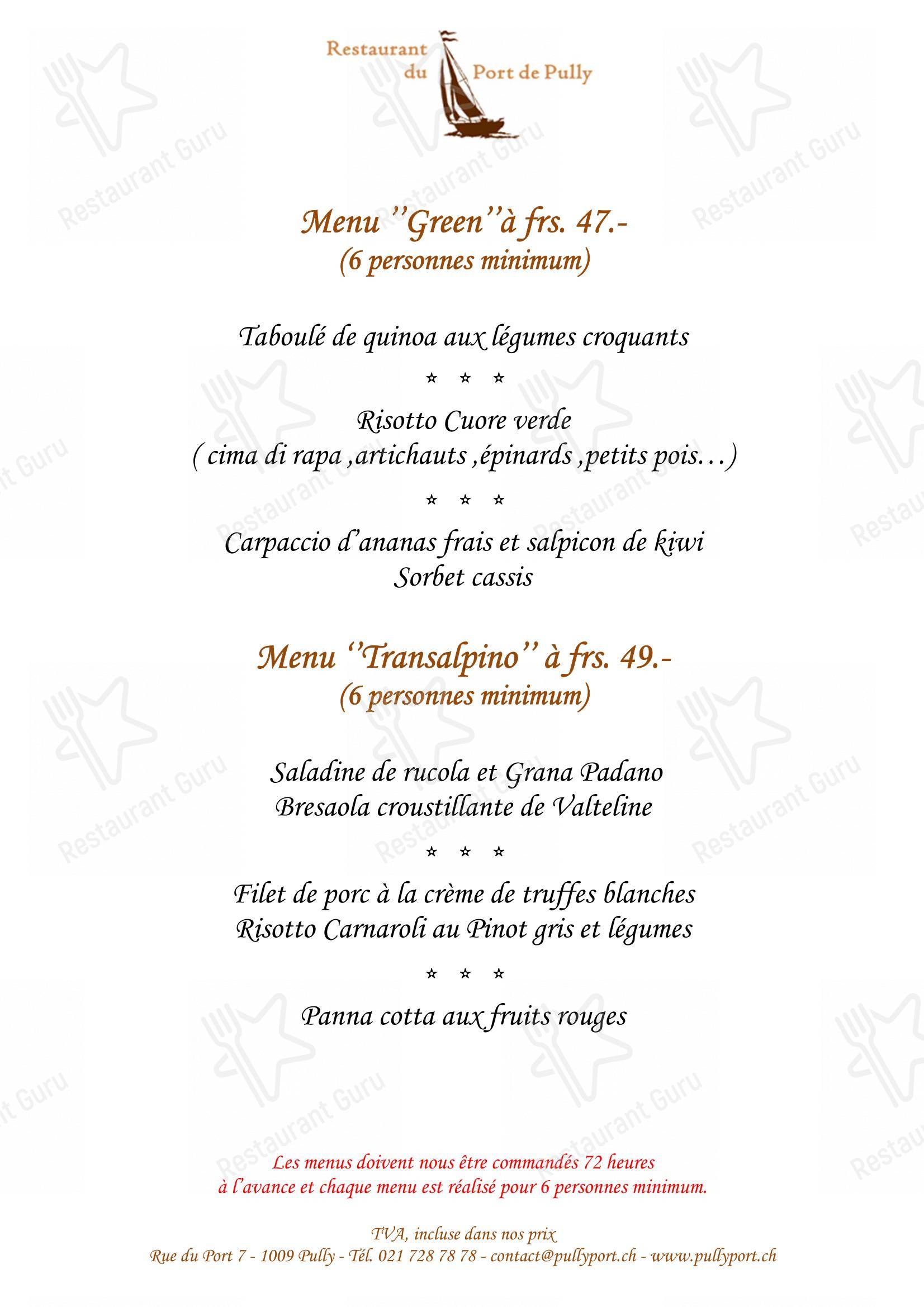 Restaurant du Port de Pully in Pully - Takeaway Menu