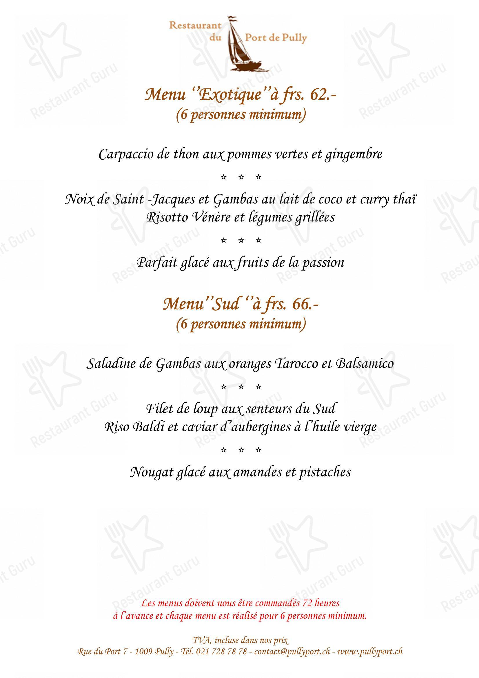 Menu di Restaurant du Port de Pully - Takeaway Menu