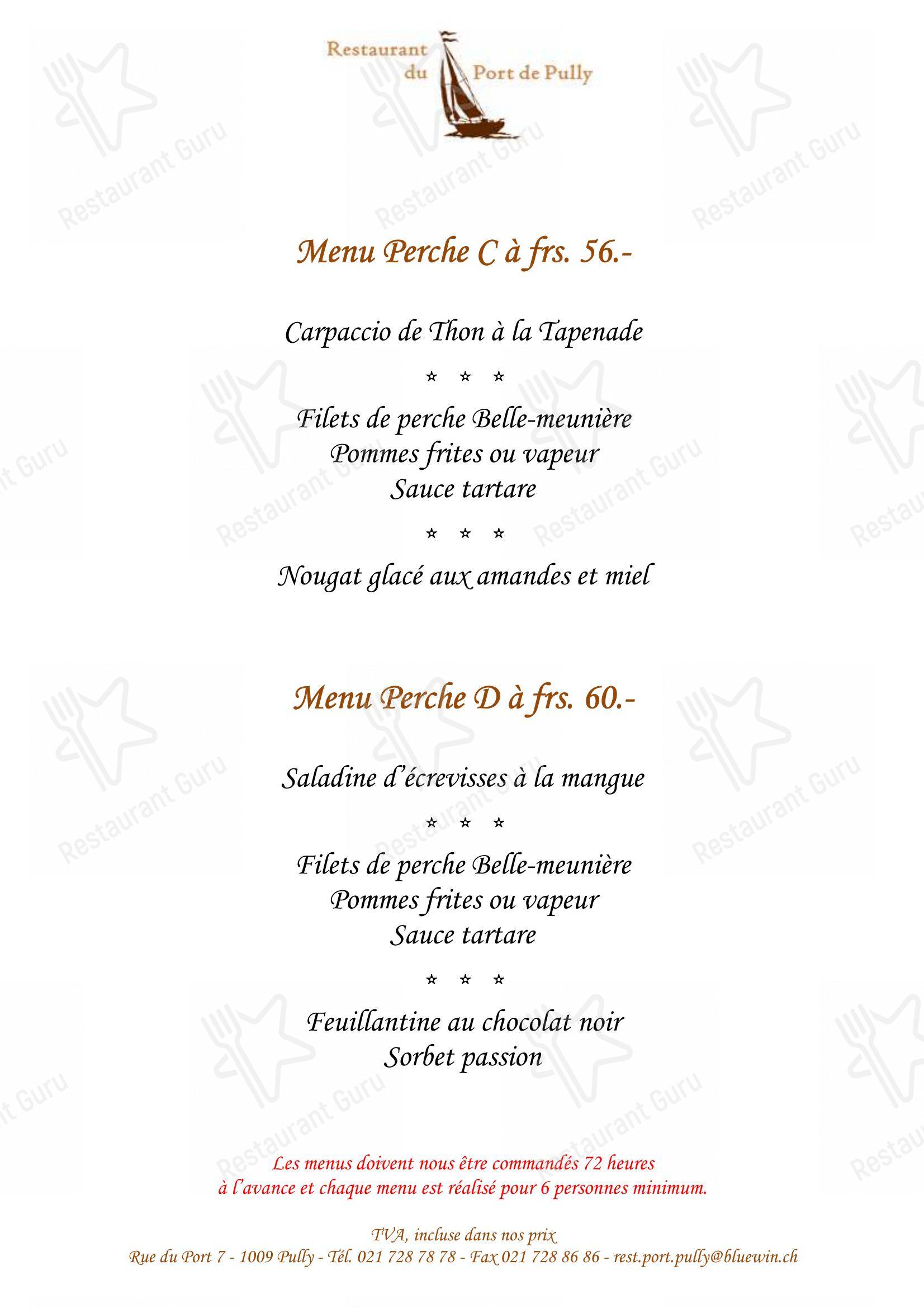 Restaurant du Port de Pully in Pully - Lunch Menu