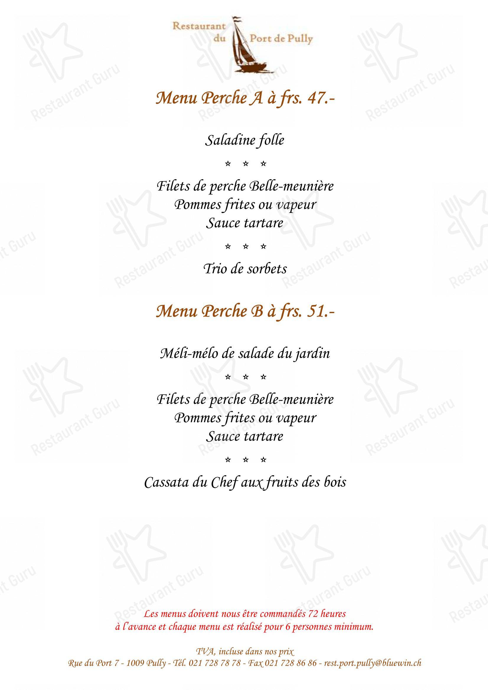 Lunch Menu per Restaurant du Port de Pully in Pully