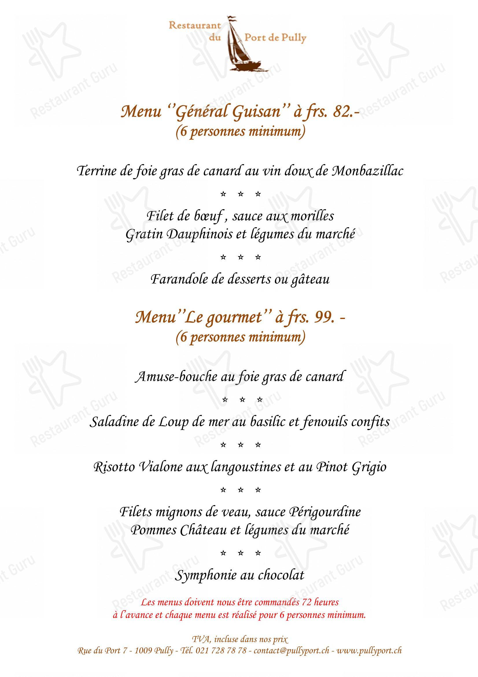 Menu di Restaurant du Port de Pully - Takeaway Menu