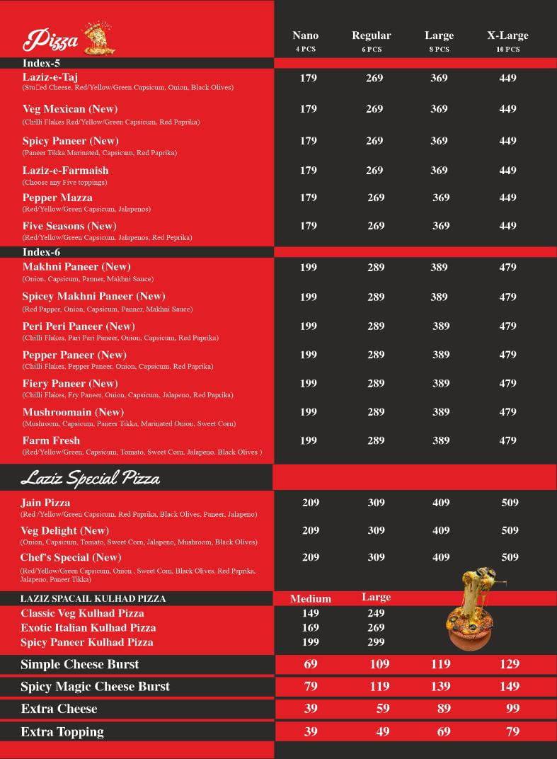 Laziz Pizza menu
