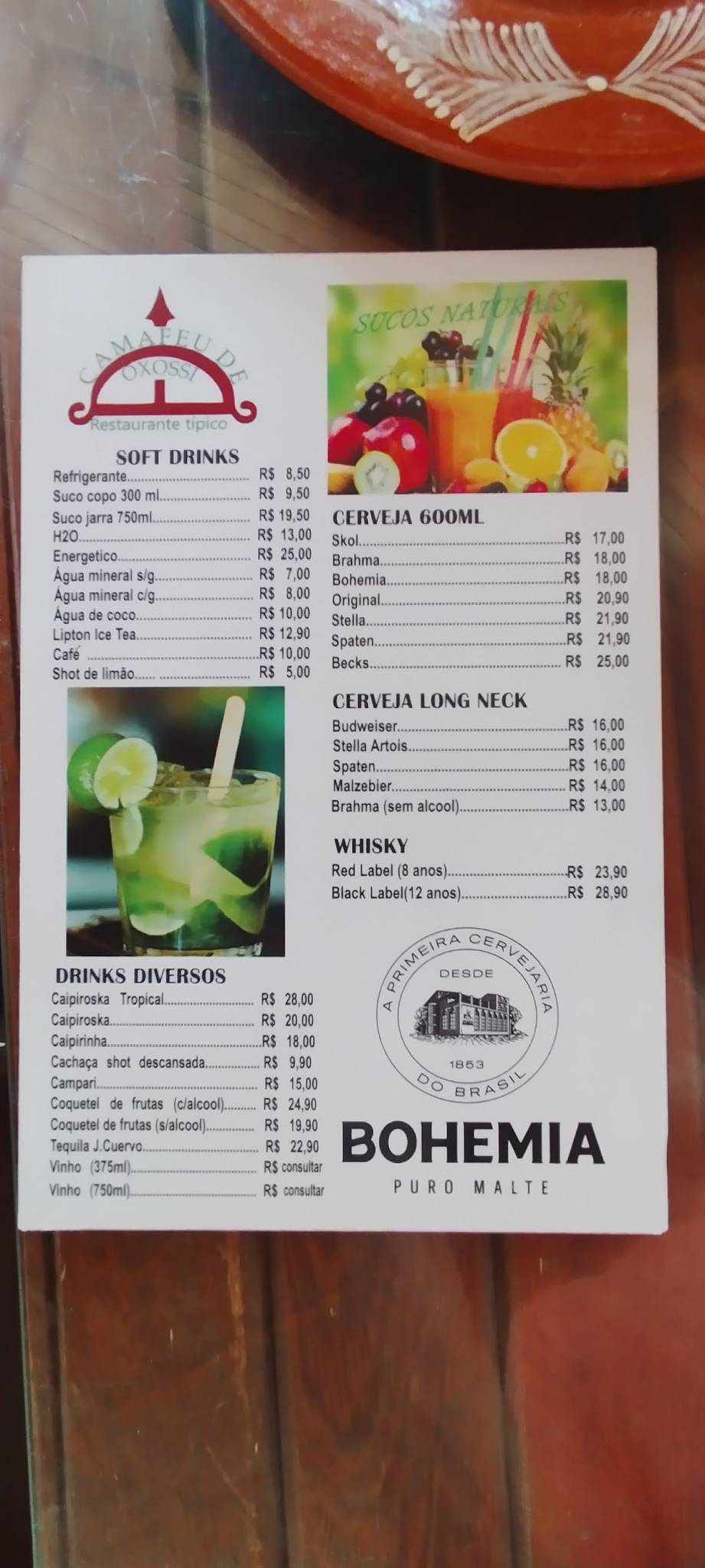 Restaurante Camafeu De Oxóssi cardápio