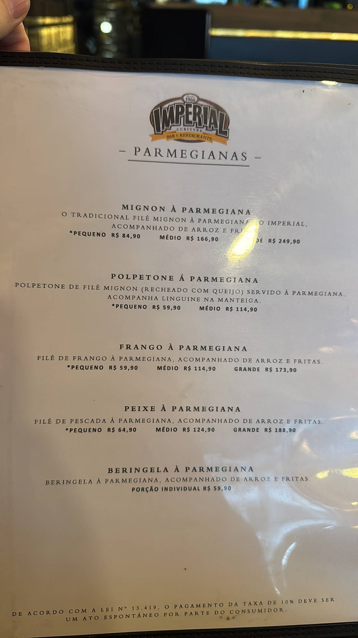 Restaurante Imperial - Curityba cardápio