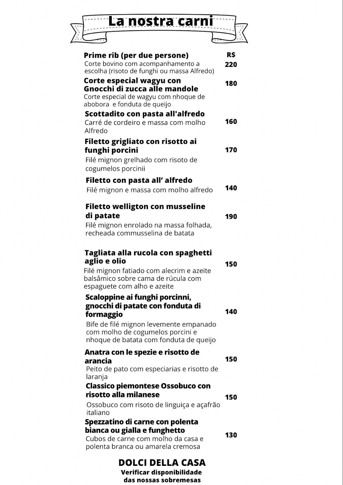 Restaurante Taverna Paradiso cardápio