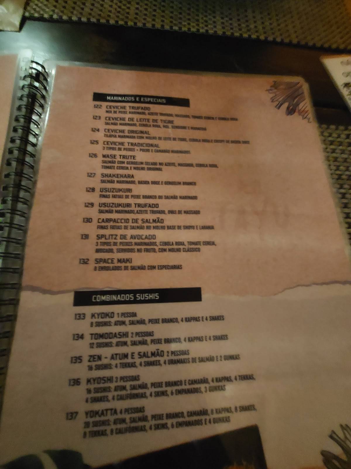 Restaurante Tayu cardápio