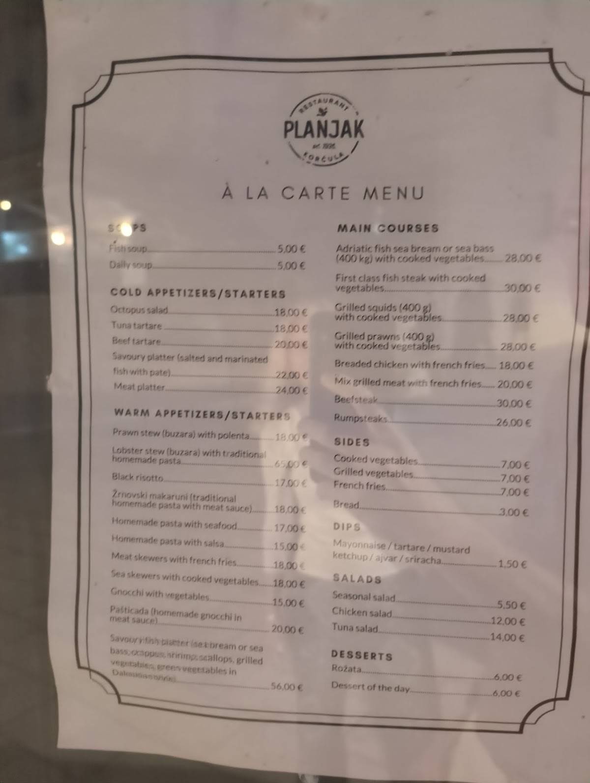 Menu di Restoran Planjak 
