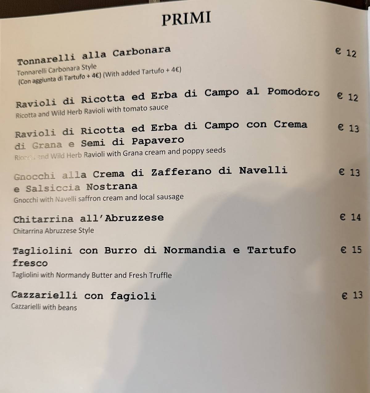 Menu di RétroGusto 