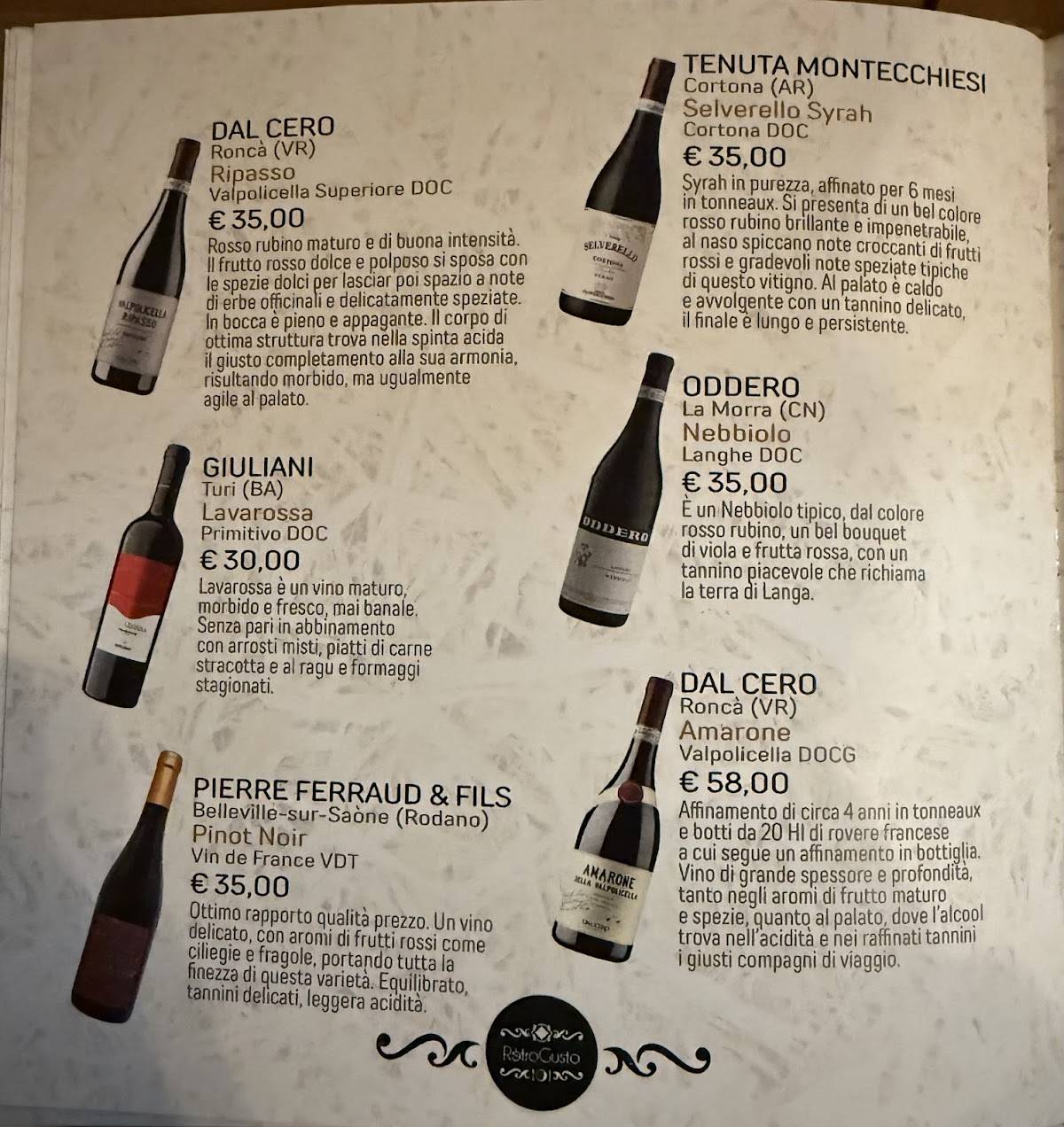 Menu di RétroGusto 