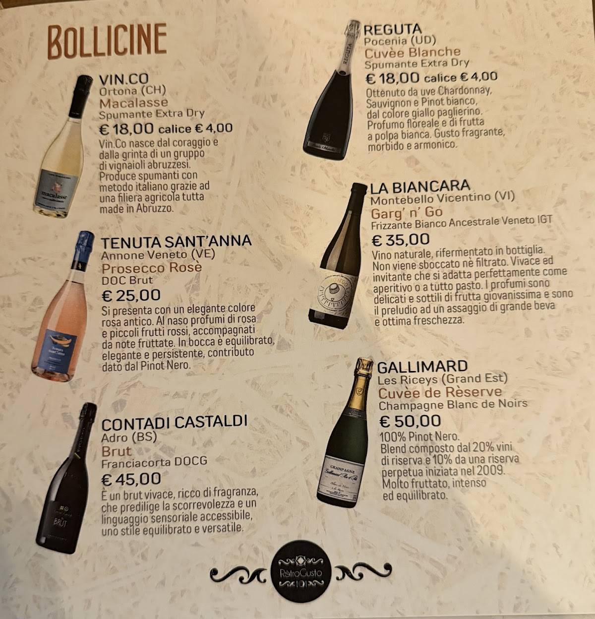 Menu di RétroGusto 