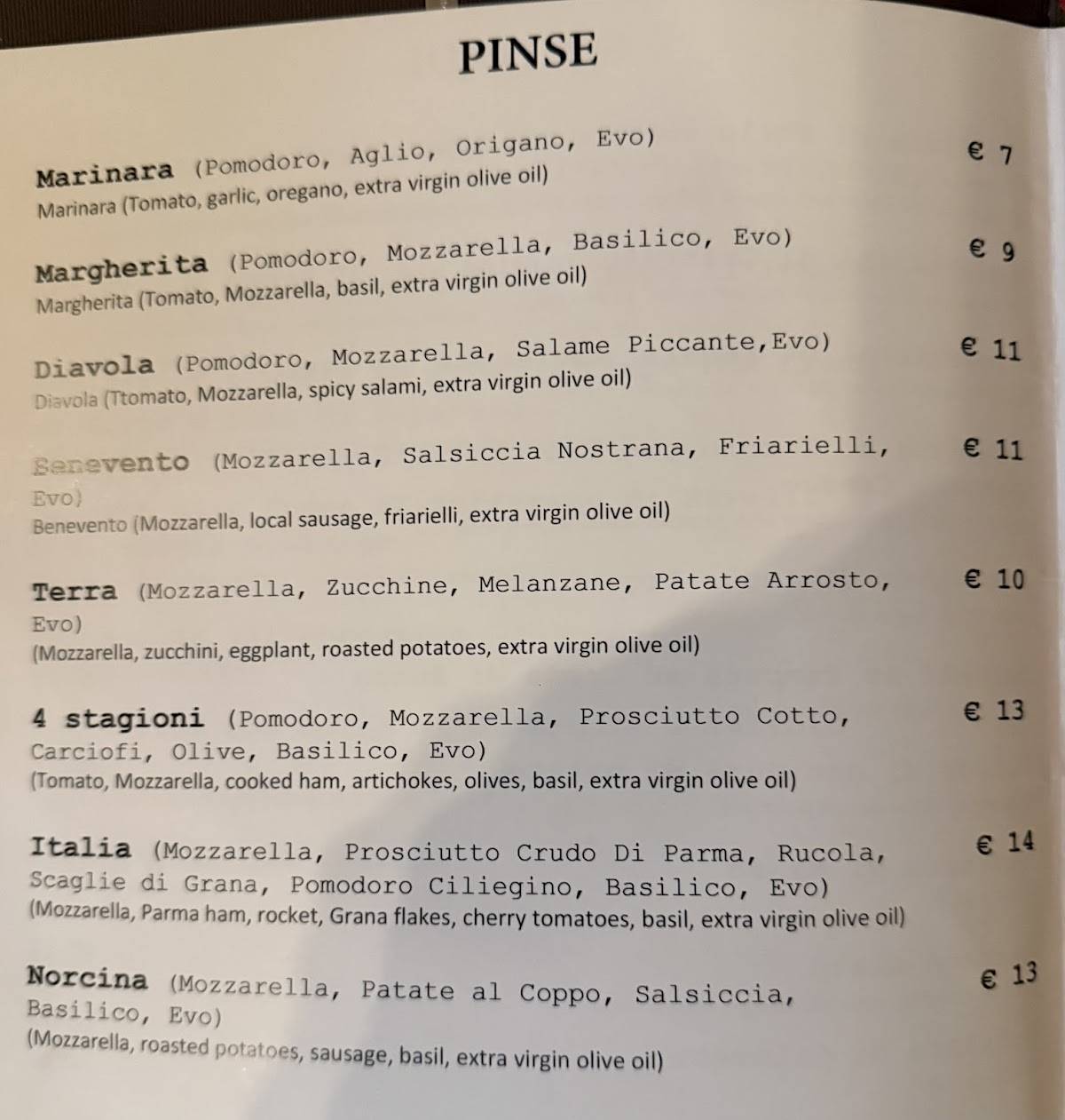Menu di RétroGusto 