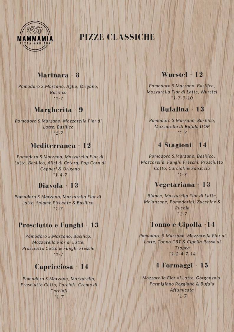 Menu di Mammamia Riccione 