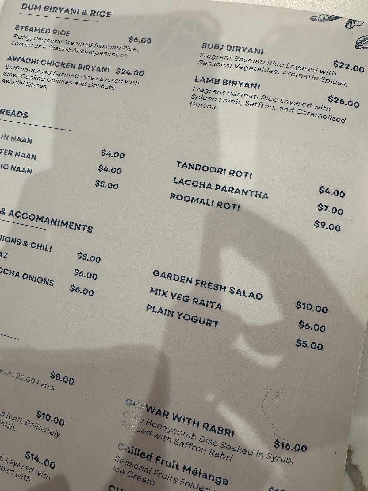 Menu de Adrak