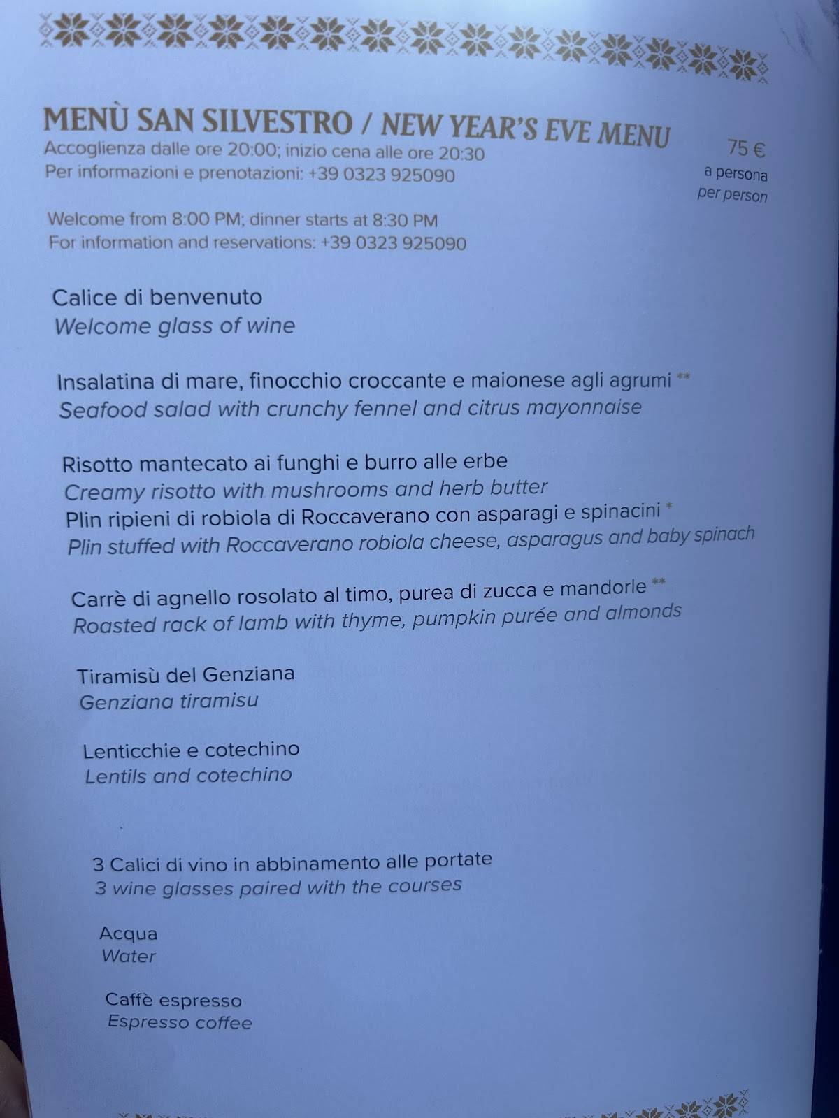 Menu di Rifugio Genziana 