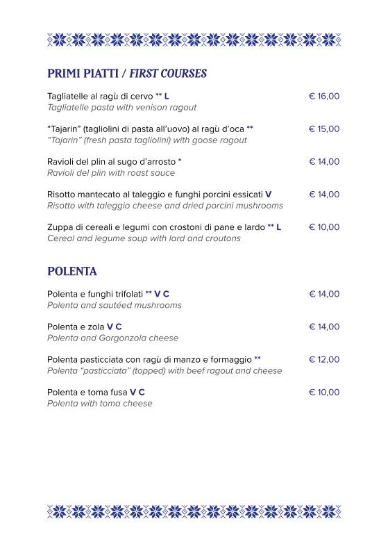Menu di Rifugio Genziana 