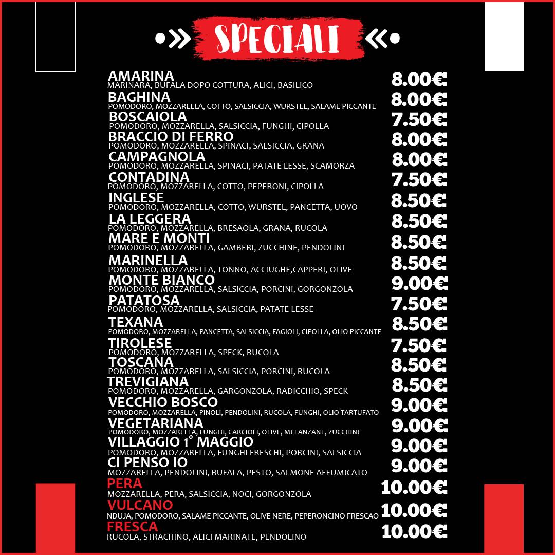 Menu di La Pizzeria del Villaggio 