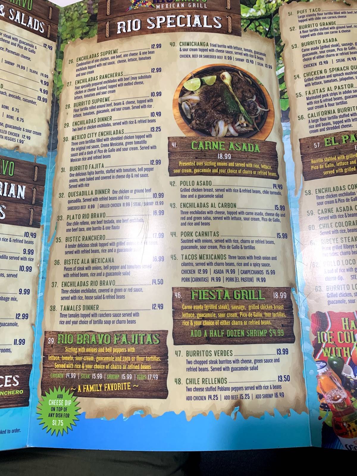 Menu at Rio Bravo restaurant, Pensacola, Bayou Blvd