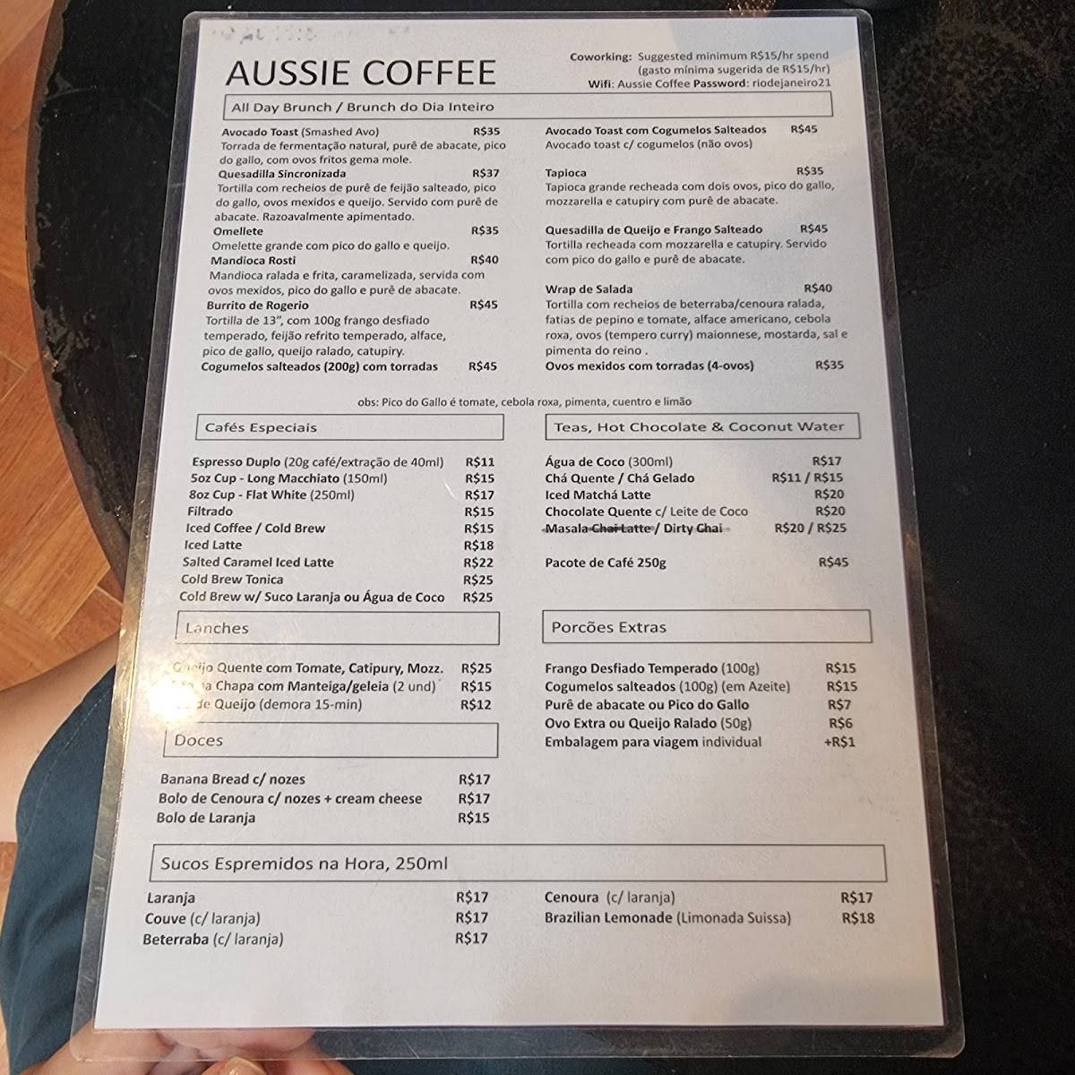 Aussie Coffee (Hidden down a long corridor) cardápio