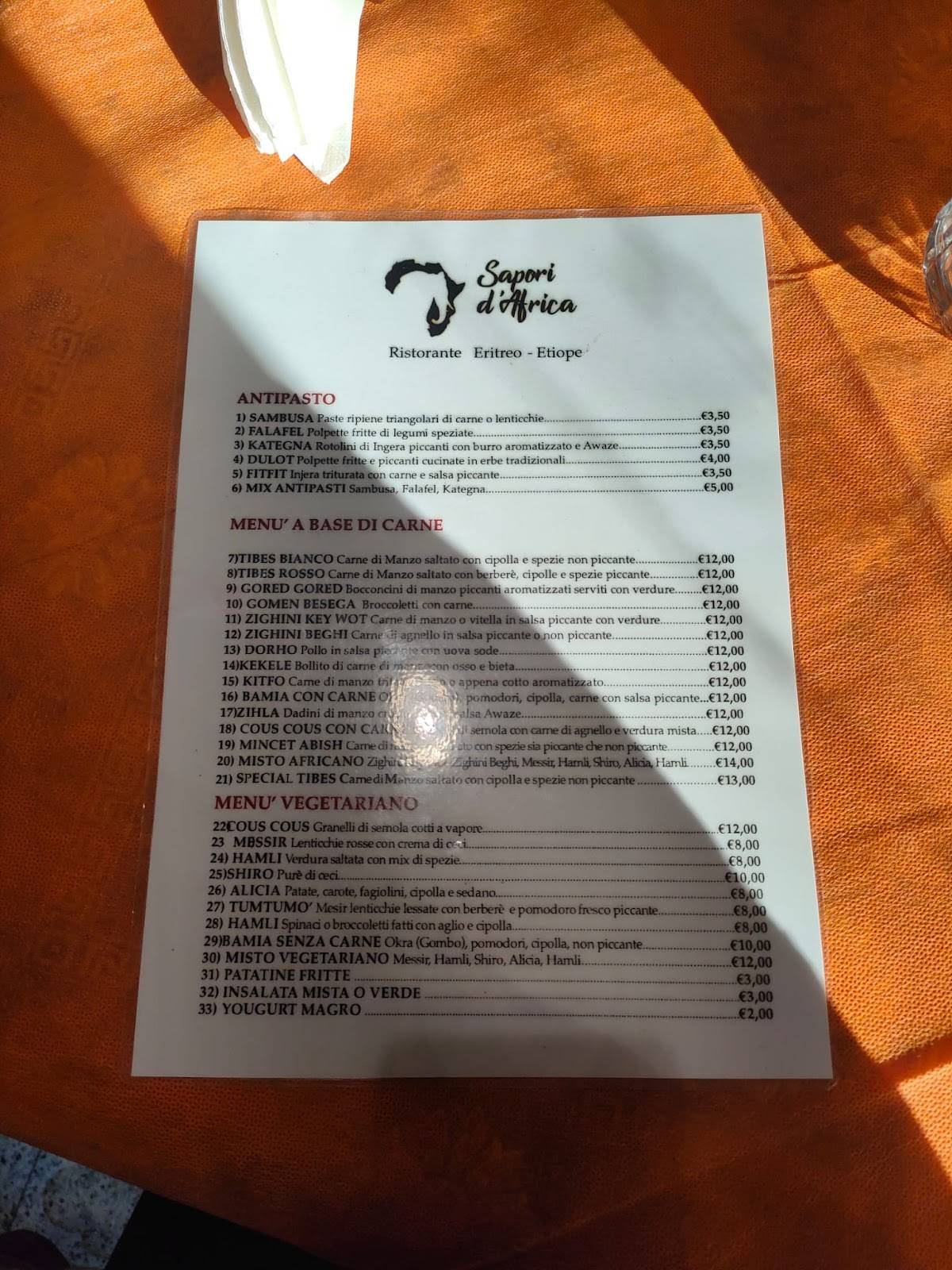 Menu de Ristorante Sapori D'Africa Il Pescatore Pizzeria