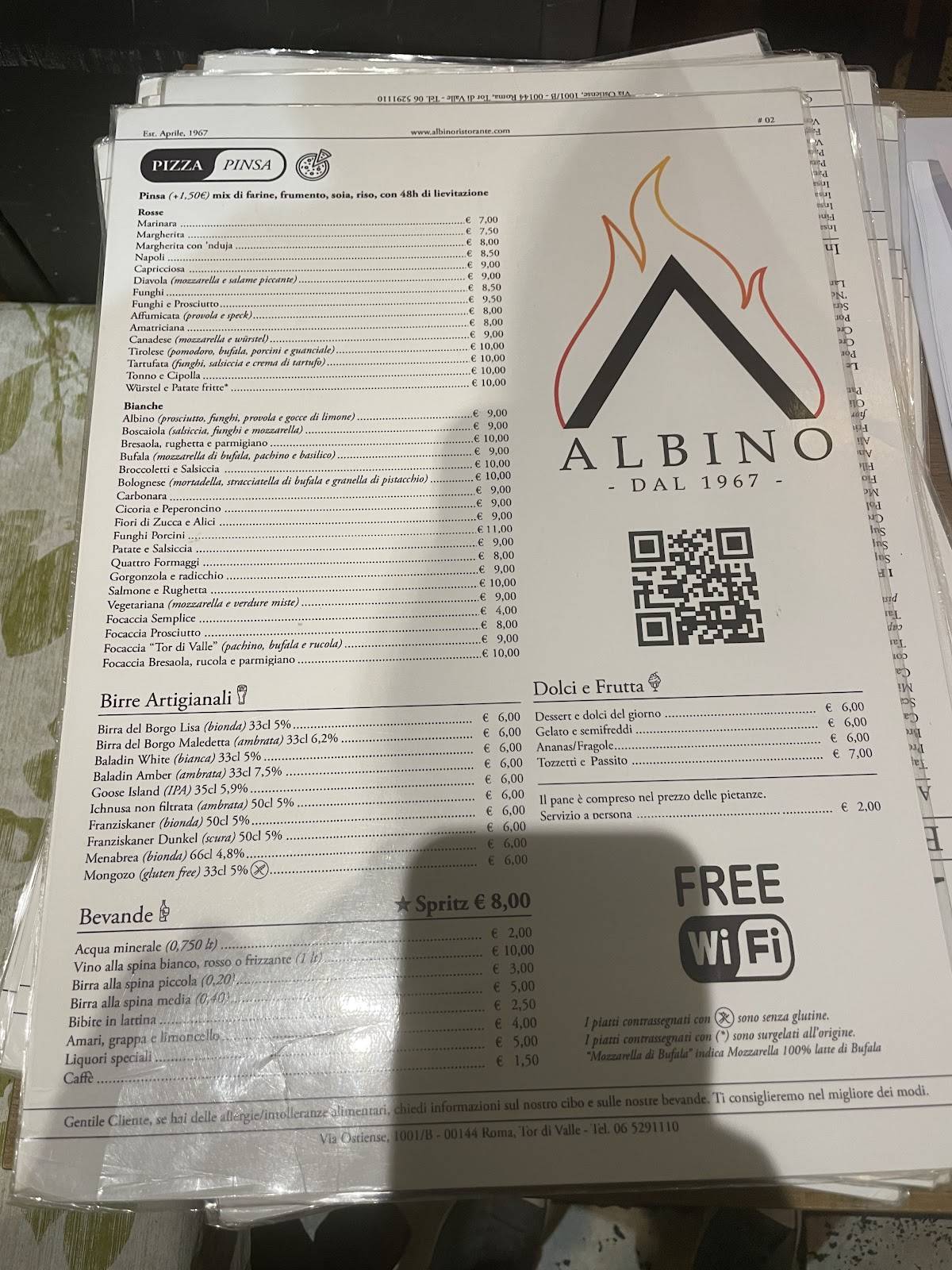 Menu di Ristorante Albino 