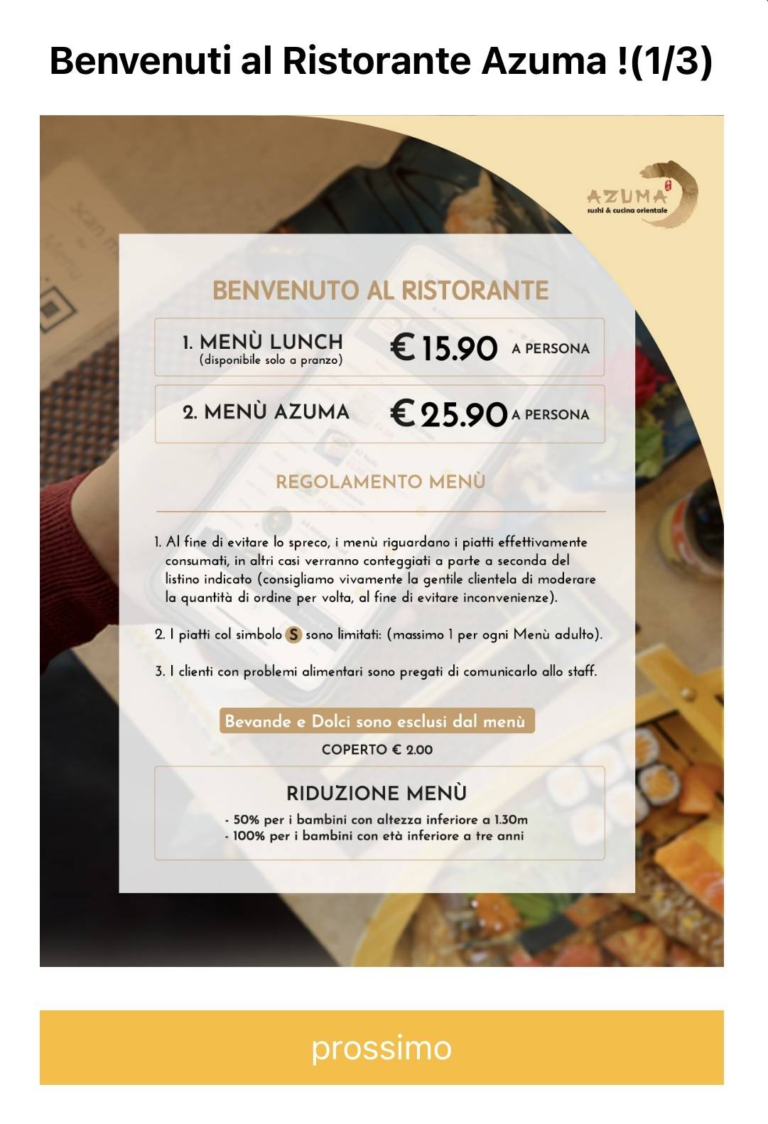 Menu di Ristorante Azuma sushi &cucina orientale 