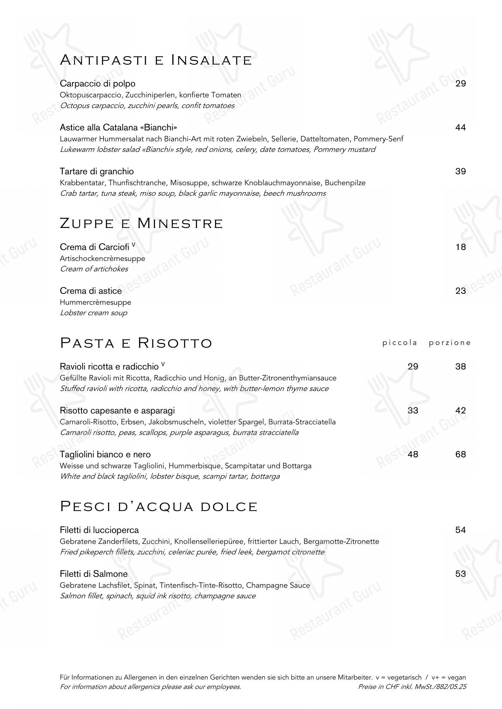 Menu di Ristorante Bianchi - Menu bar