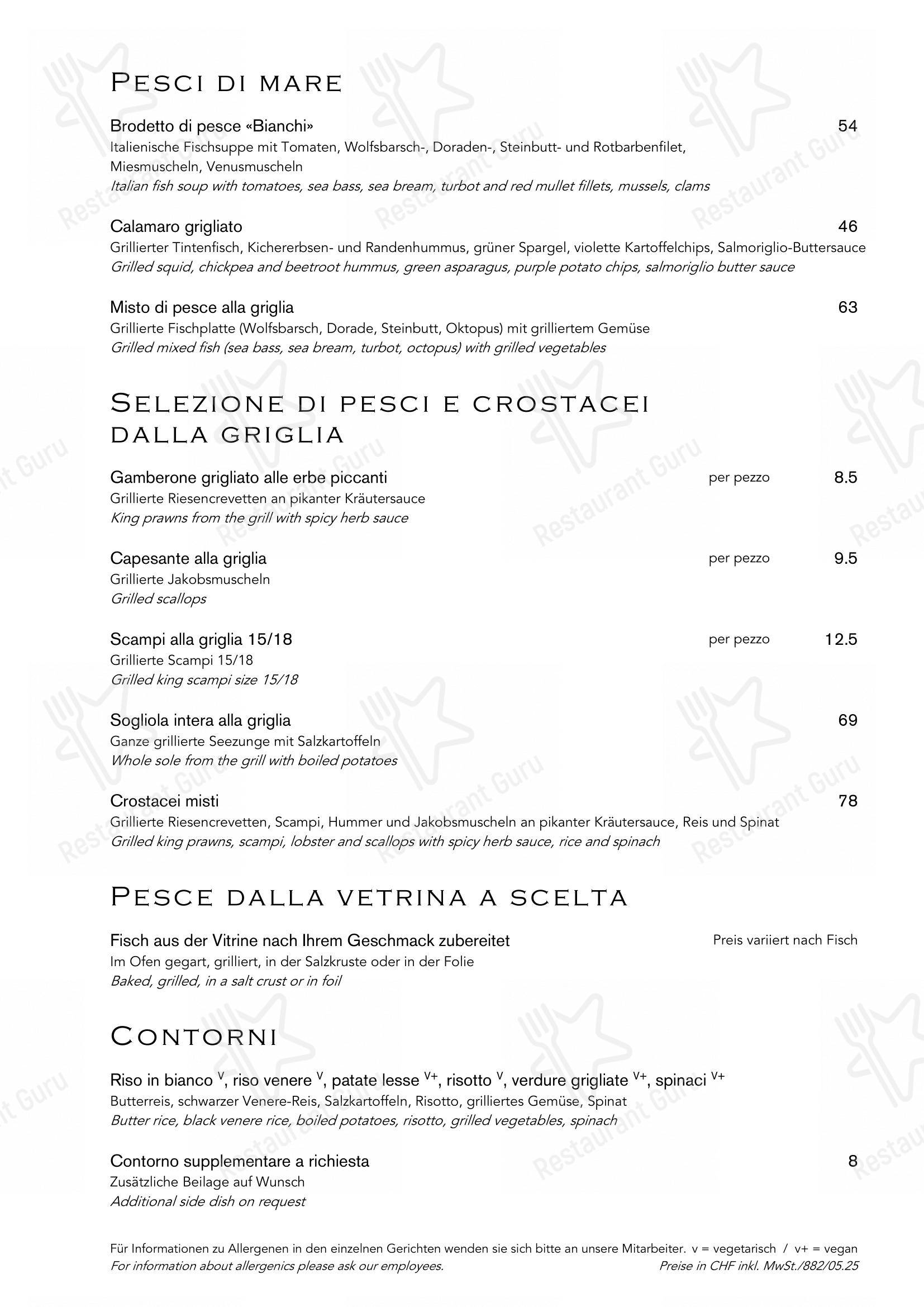 Ristorante Bianchi in Zurigo - Menu bar