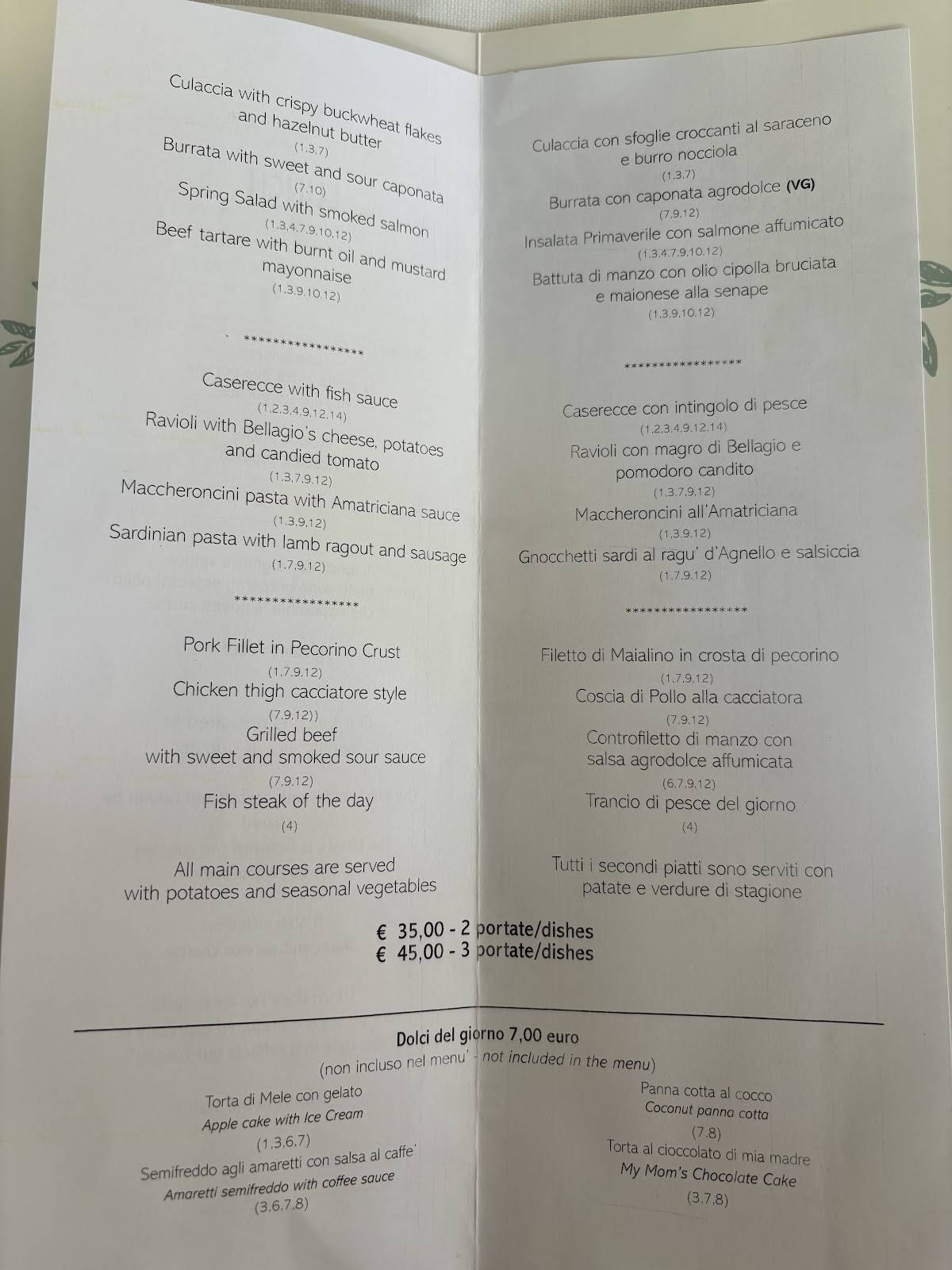 Menu di Ristorante Bilacus 