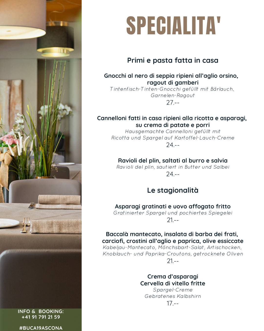 Menu di Ristorante Bucadiciannove 