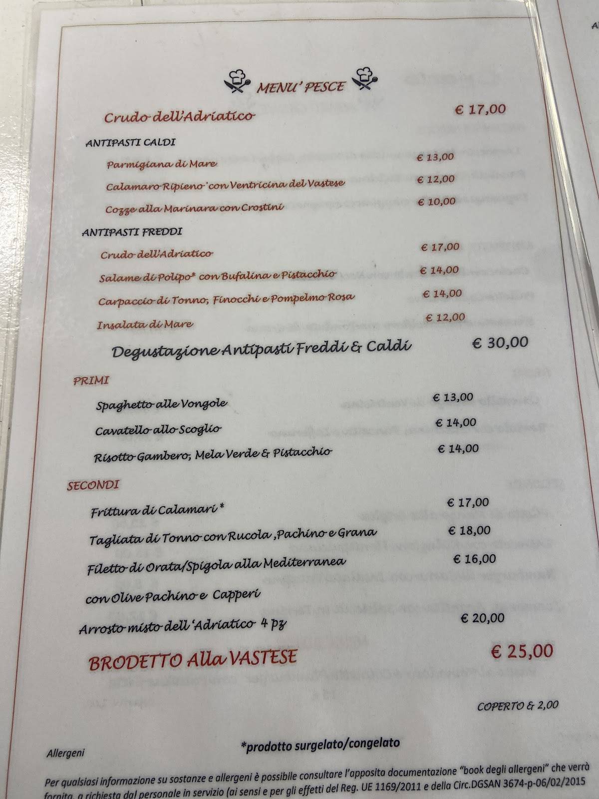 Menu di Ristorante C vado 