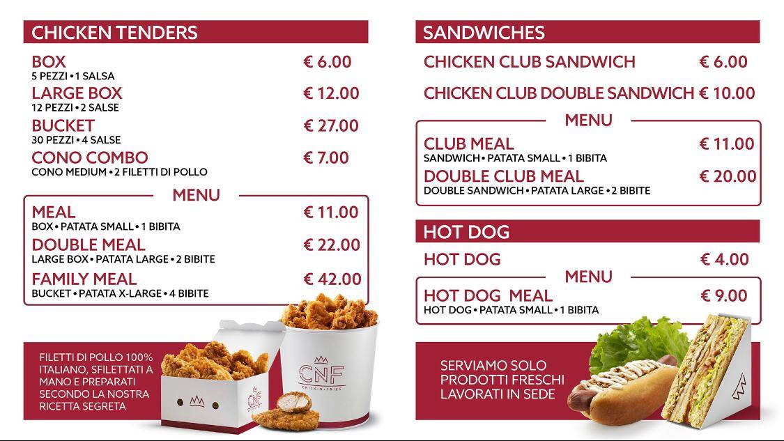 Menu di CNF restaurant: Chick • N • Fries - Urbino 