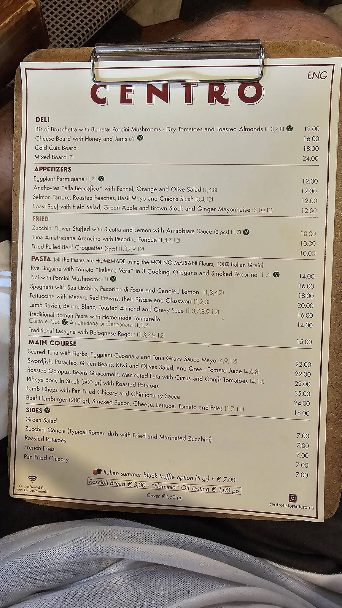Menu di Osteria Cavour 