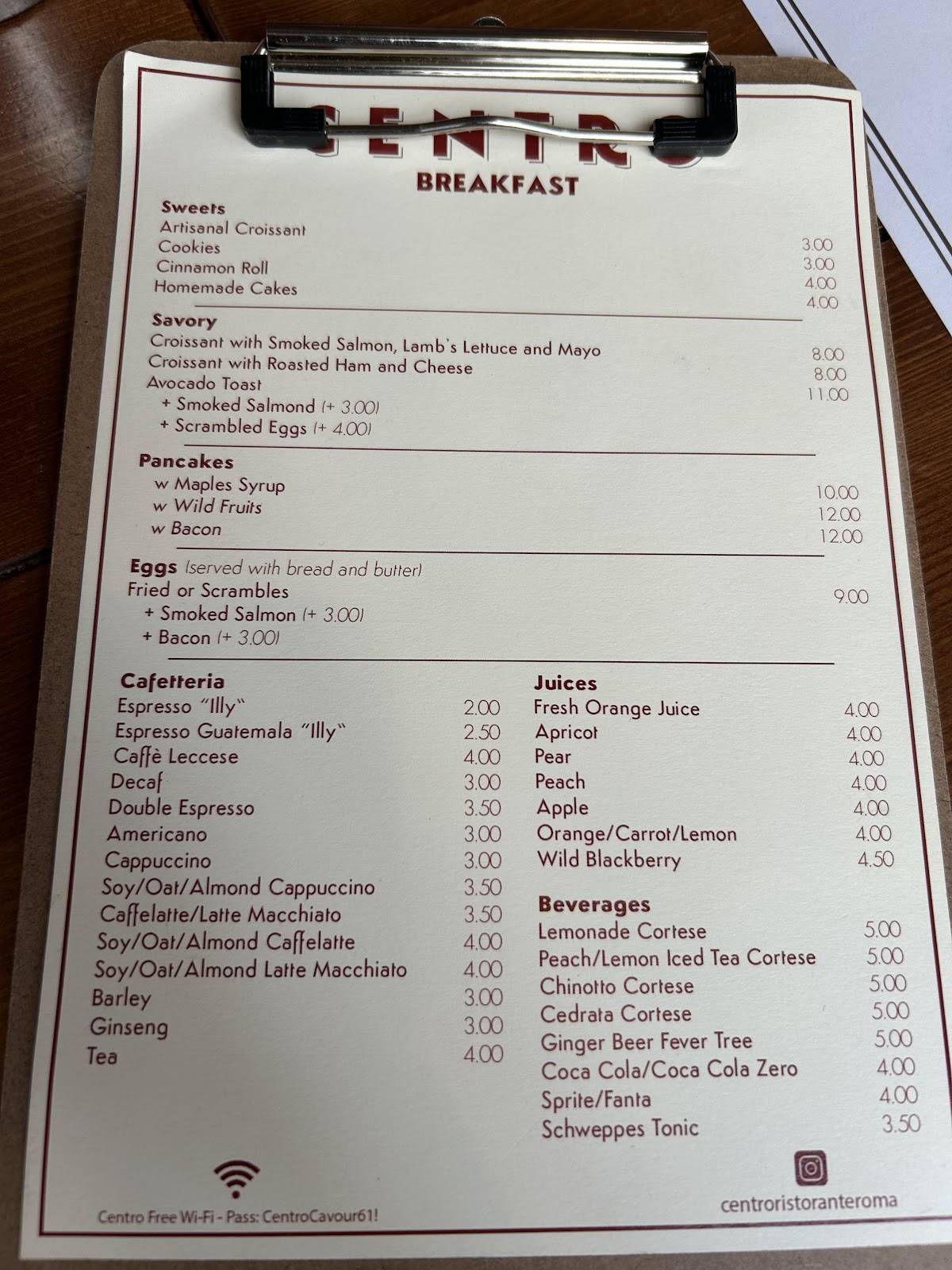 Menu di Osteria Cavour 
