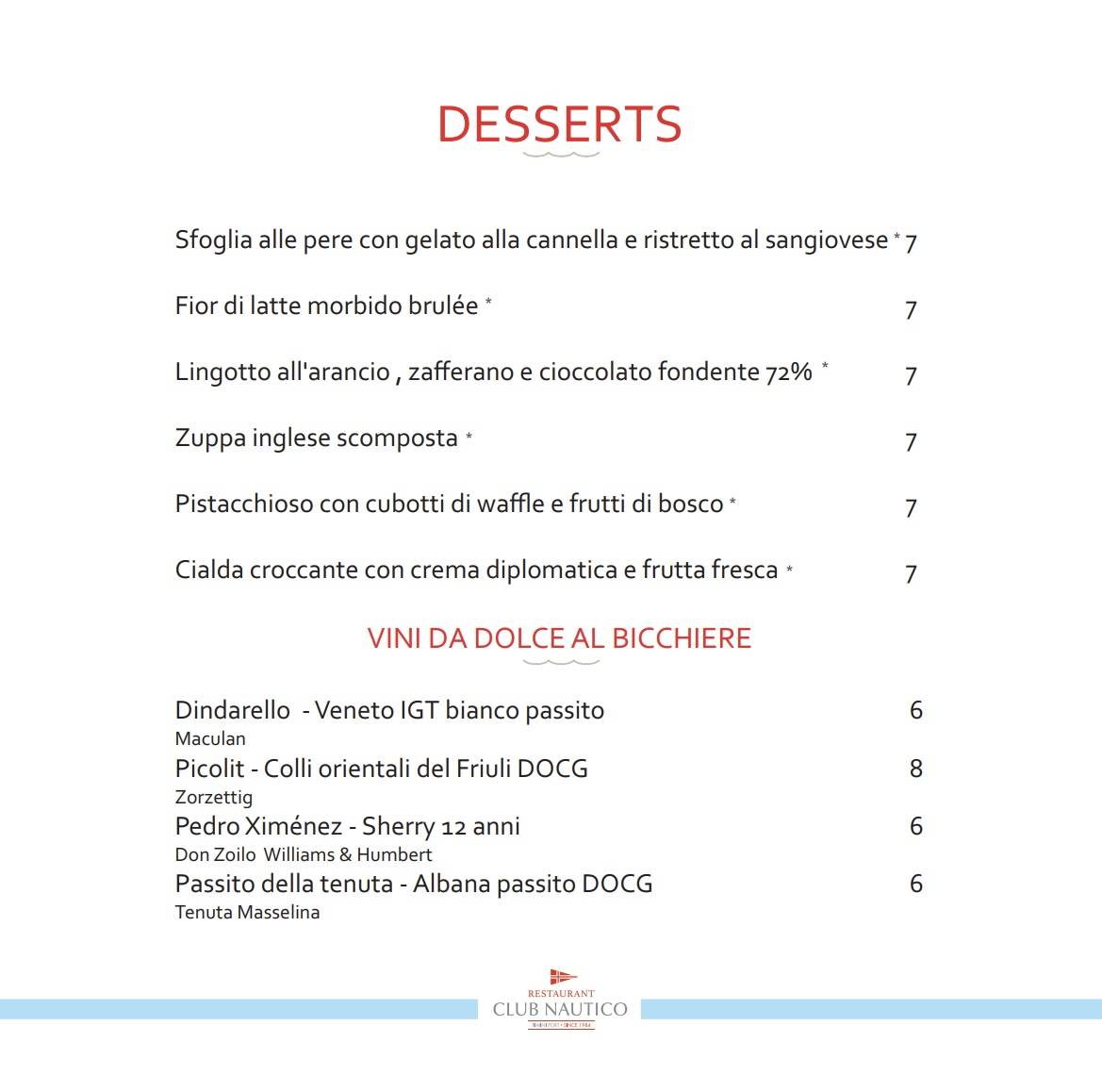 Menu di Ristorante Club Nautico Rimini 