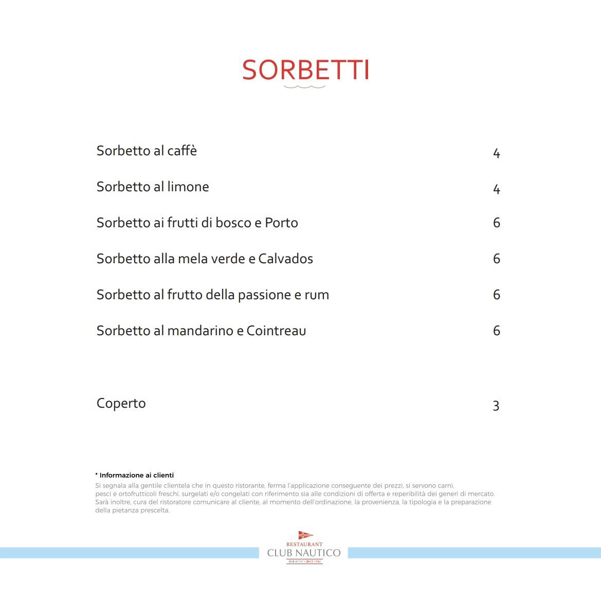 Menu di Ristorante Club Nautico Rimini 