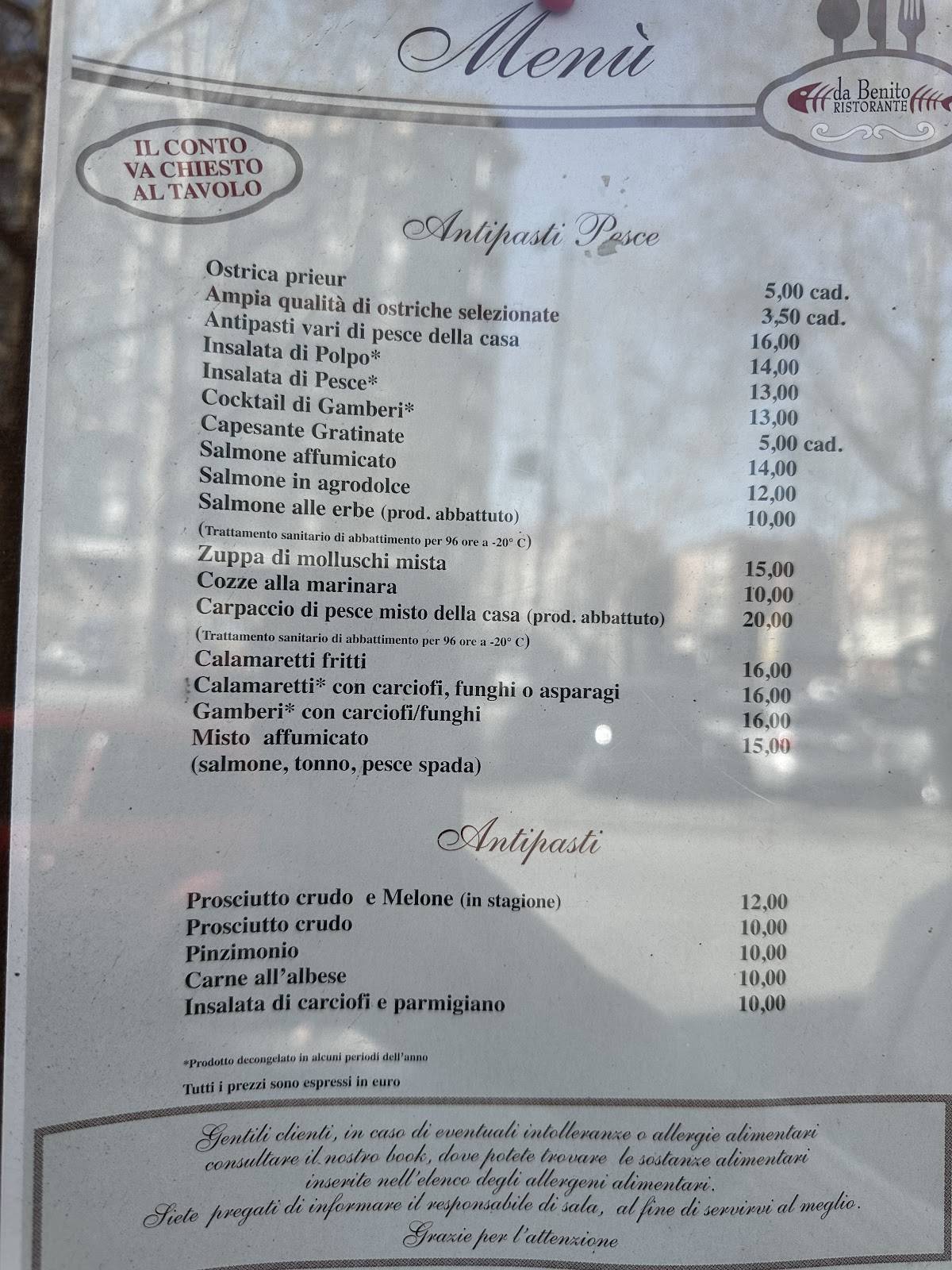 Menu di Da Benito 